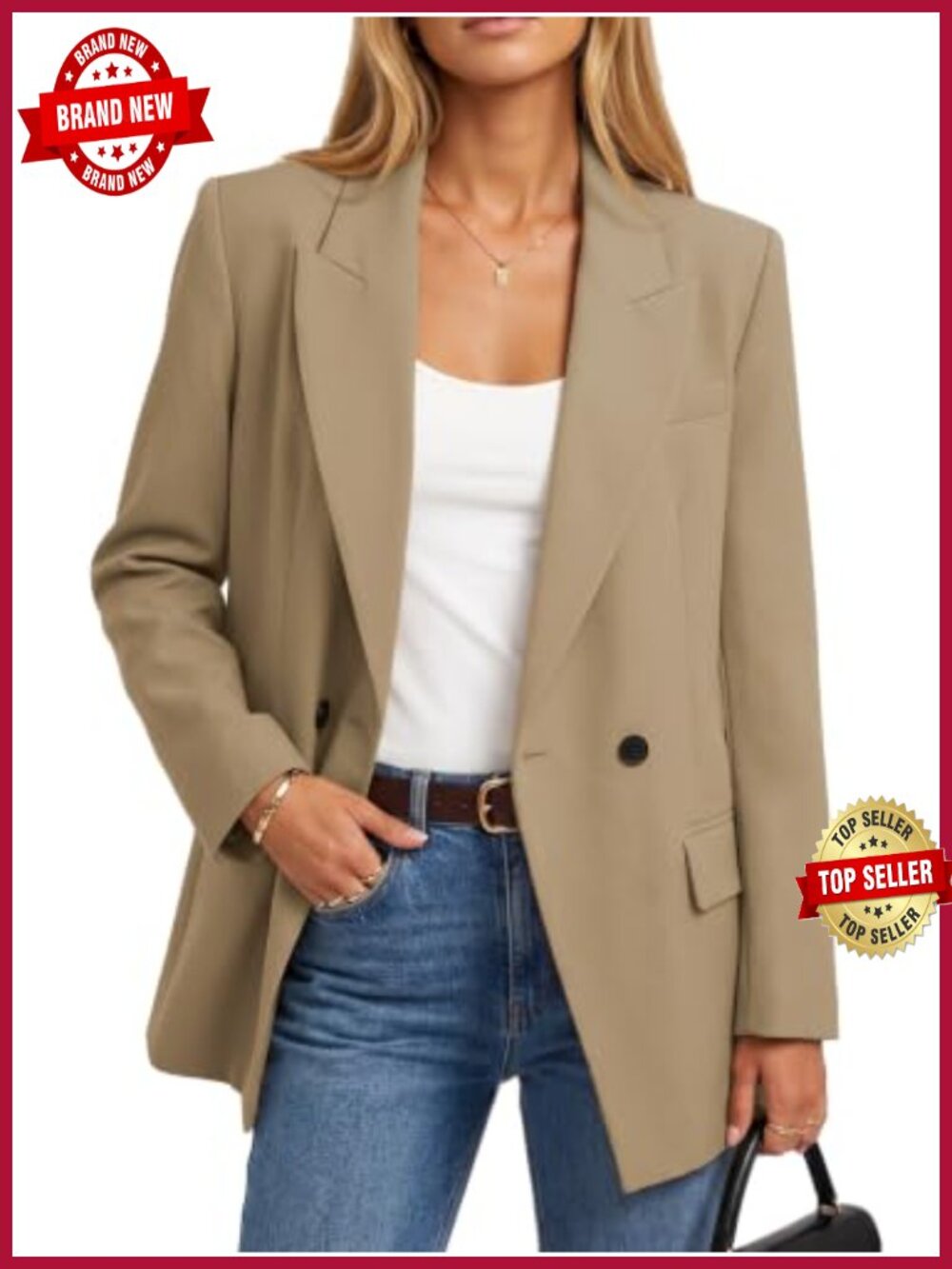 Oversized Business Casual Blazer Split Sleeve Polyester Blend
